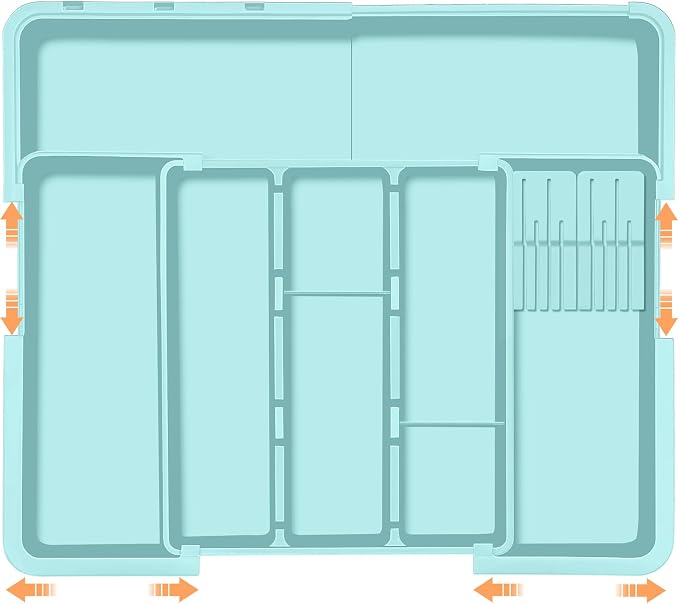 Homecor Utensil Drawer Organizer for Kitchen, Expandable Silverware Organizer Cooking Utensils Tray, Large Cutlery and Flatware Holder, Kitchen Tools & Gadgets Storage (Turquoise) by HOMECOR