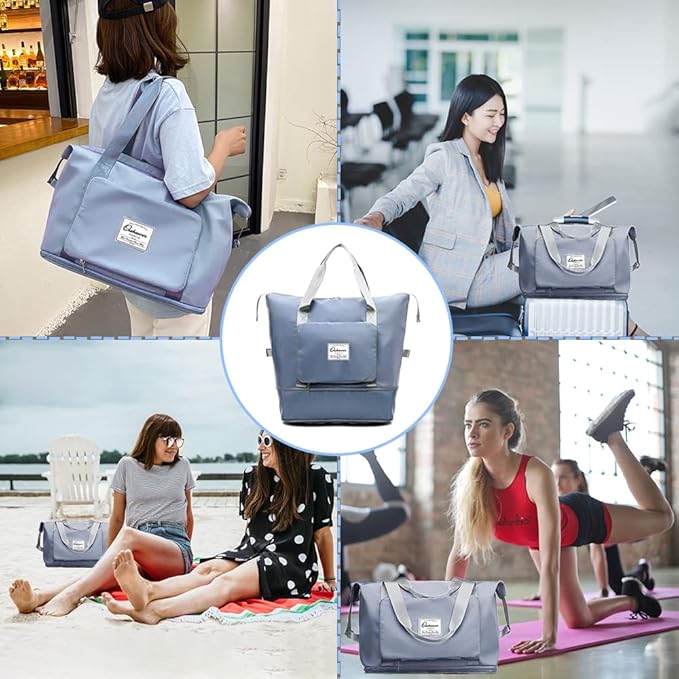 Large Capacity Foldable Travel Bag, Expandable Waterproof Carry on Bag, Dry and Wet Separation Spor Duffel Bags - Image 6