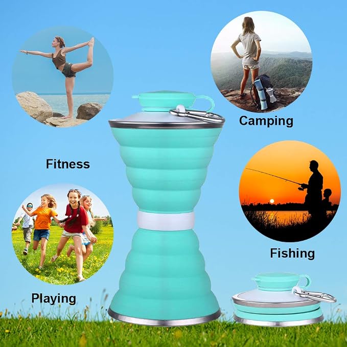 Collapsible Water Bottle, Camping Cup With Carabiner, Reuseable Silicone Foldable Leak Proof Portable Sports Travel Water Bottles For Outdoor, Travel Gym Hiking, BPA Free, Cycling Cups with Carabiner - Image 5