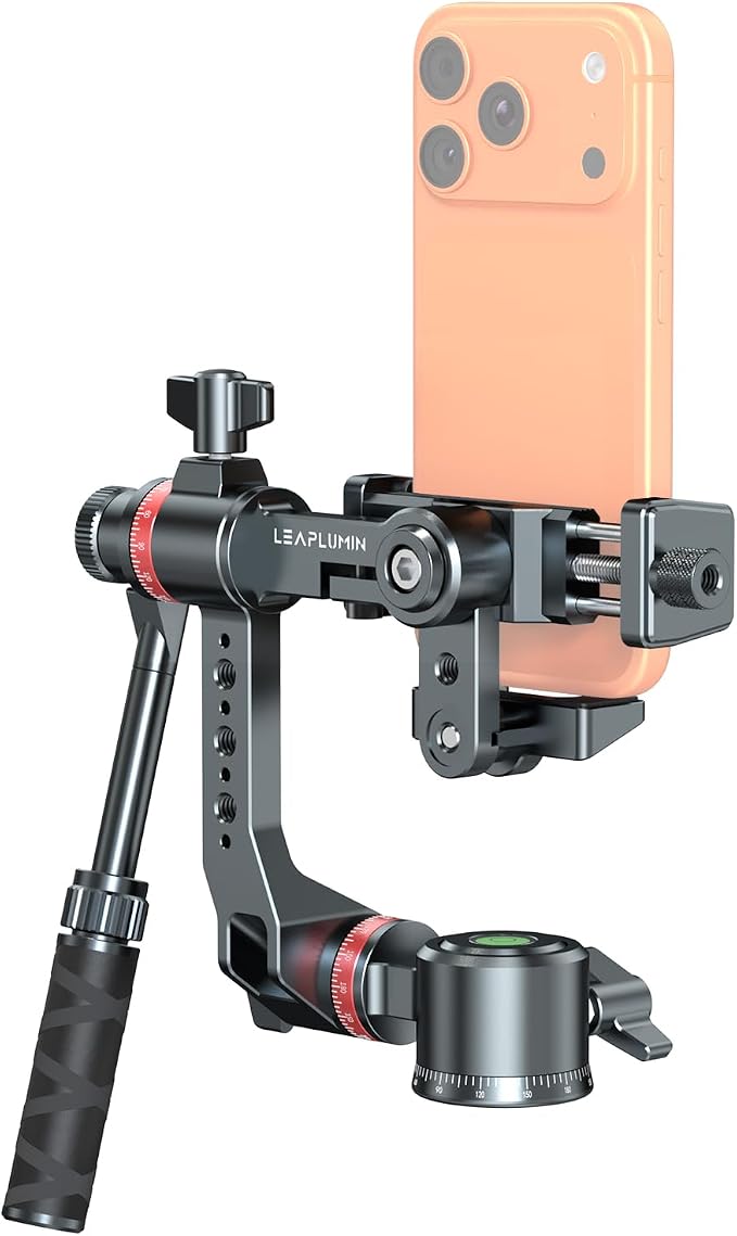 360°Rotating Tripod Phone Holder for Recording, Phone Tripod Mount with Fluid Design suitable for Video Live Streaming Vlogging Rig , Aluminum Phone Mount Compatible with iPhone 17/16/15/14 Pro by Leaplumin