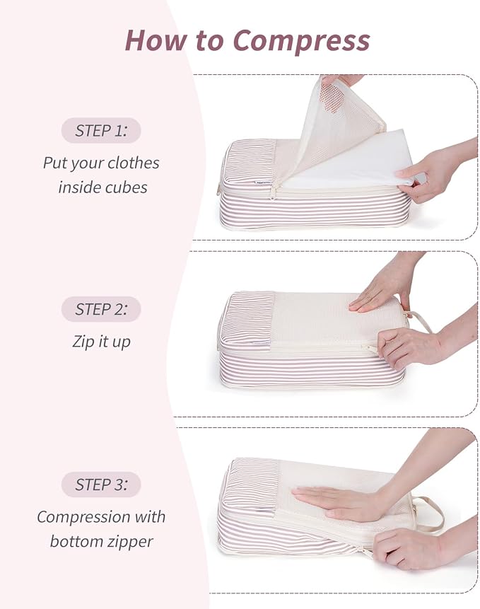 Narwey 6 Set Compression Packing Cubes for Travel Women Men, Travel Cubes for Carry On Suitcase, Durable Compression Luggage Organizer Bags - Image 5