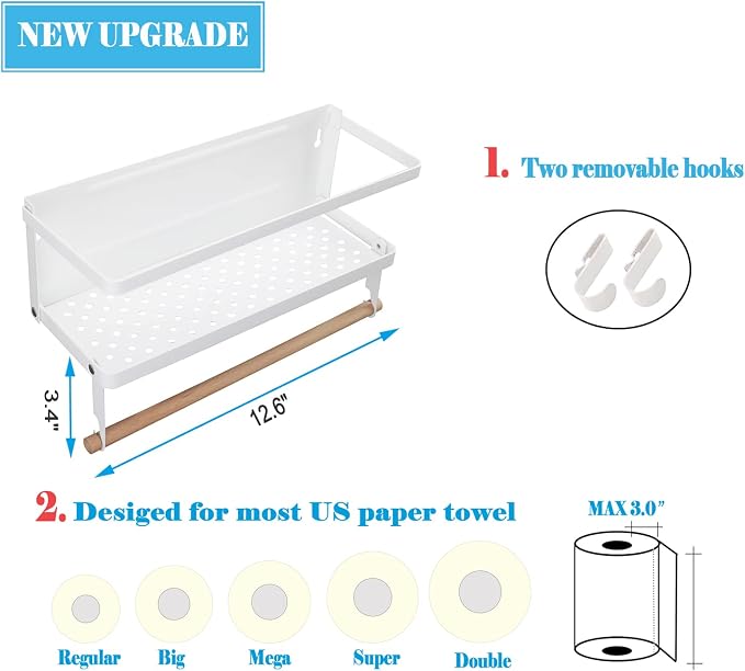 Magnetic Spice Rack Organizer Single Tier Refrigerator Spice Storage Shelf, Easy to Install The Side of The Refrigerator Can Hold spices, Jar of Olive Oil (White, With hook) - Image 3