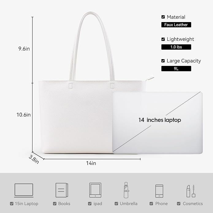 KALIDI Tote Bag Zipper Shoulder Bag Vegan Leather Purses Satchel for Women | Large Casual Handbag for Work Commuting Dating College Everyday - Image 5