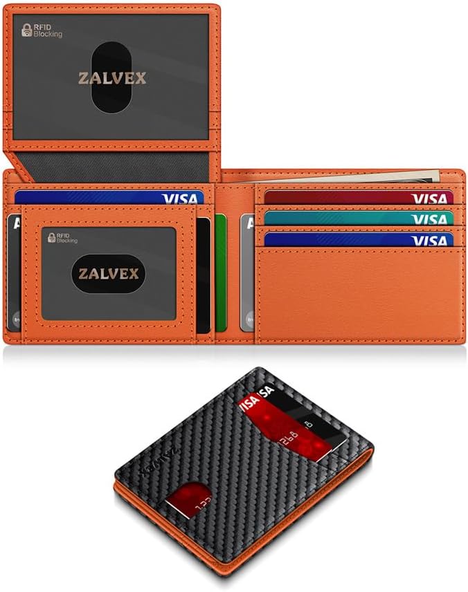 Wallet for Men Slim RFID Blocking Leather Credit Card Holder Wallet for 14 Cards, Bifold Minimalist Thin Wallet with 2 ID Windows & Cash Slot, Front Pockt Carteras Para Hombres, Birthday Gifts for Men | 14 Cards Bifold Minimalist Thin Wallet with 2 ID ... by ZALVEX
