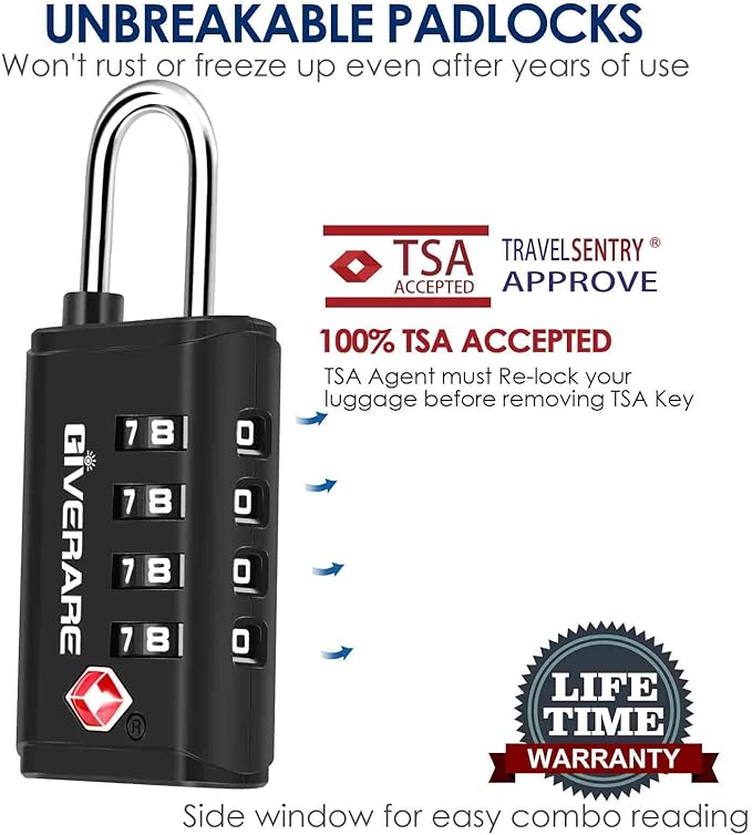 4 Pack TSA Approved Travel Luggage Locks 4-Digit, Open Alert Suitcase Combination Lock, Keyless Zipper Padlocks, TSA Accepted Compatible Padlock for Gym Locker, Golf Bag Case, Anti Theft-Black - Image 5