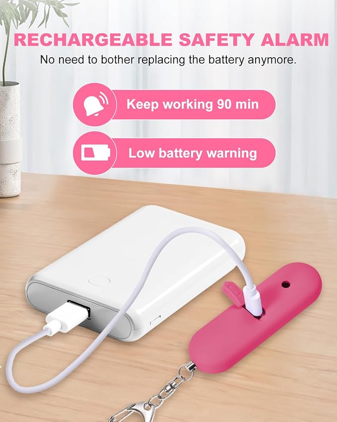 Personal Safety Alarm for Women - Waterproof Rechargeable Security Alarm - 140dB Extra Loud Siren with SOS Strobe Light - Self Defense Keychain for Women Girls Teens Seniors(Cherry) - Image 5