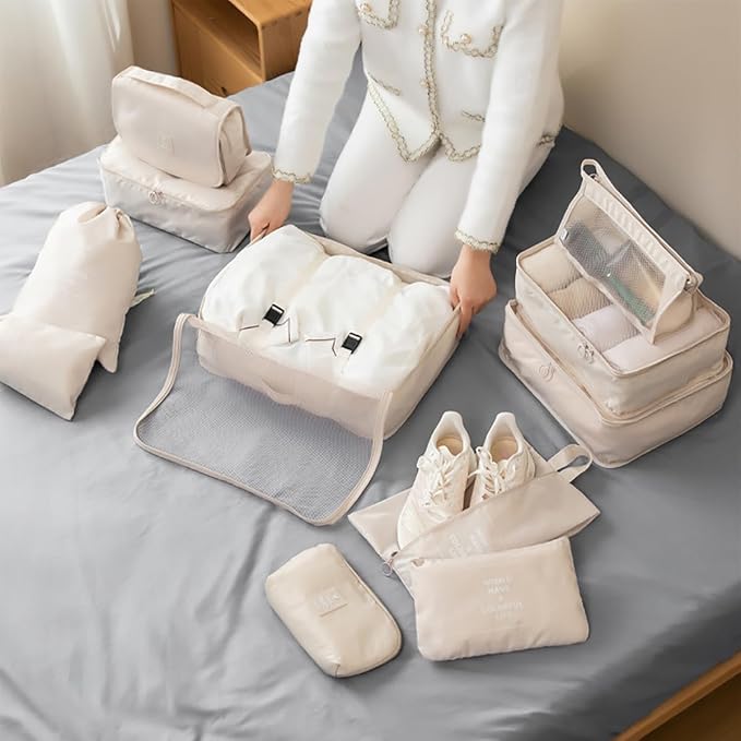 Packing Cubes for Travel - 7 Set Luggage Organizer Bags for Family, Mesh Breathable Travel Packing Cubes for Suitcases Durable Essentials Bags Set with Large Toiletries Bag(Beige) - Image 2