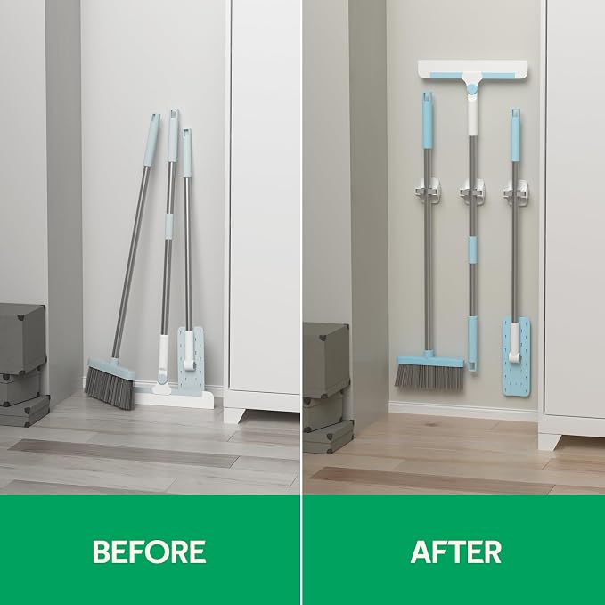 reliahom Broom Holder Wall Mount Mop Grippers organizer wall hanging, 3Pack | No Drilling Self Adhesive Easy install Anti-Slip Mop Broom Hanger Storage Rack for Kitchen,Laundry Room,Garden,Garage - Image 7