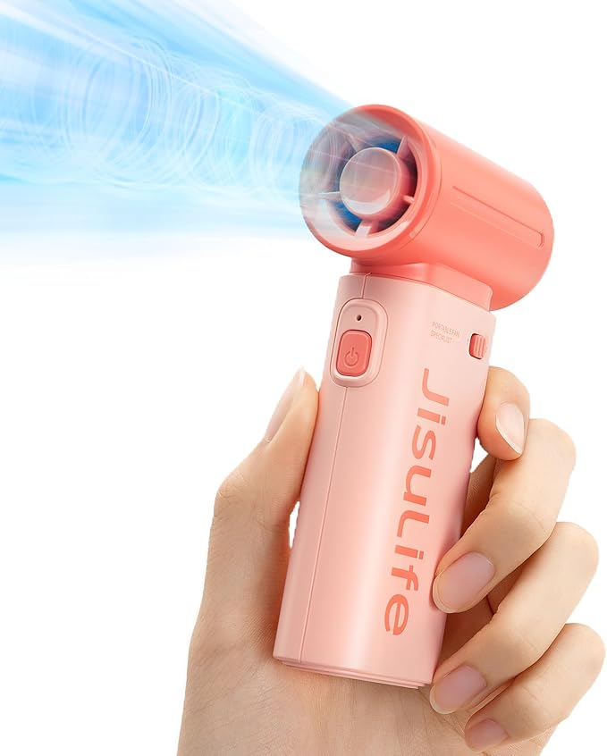JISULIFE Portable Handheld Fan Life9, Turbo Airflow, Up to 18H Runtime | 5 Speeds, 5000mAh, Mini Pocket Design, Personal Fan for Travel, Concerts, Makeup, Trendy Gifts for Women Men -Pink by LivechillStaycool