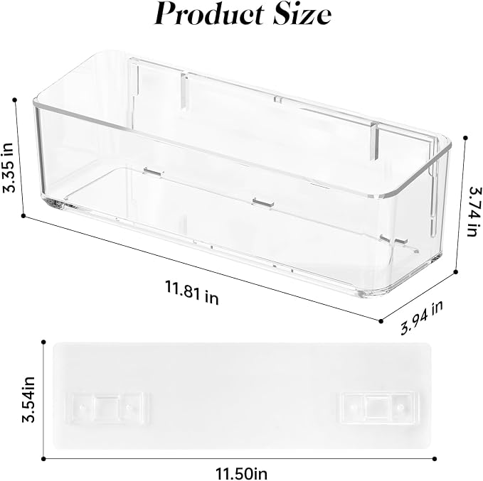 PAVSTINE 2 Pcs Clear Shower Shelf, Large Bathroom Wall Mounted Shower Caddy | No Drill Self Adhesive Bathroom Organizer with Self Adhesive Tape - Image 2