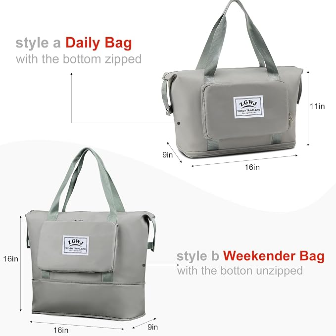 ZGWJ Travel Tote Bags, Expandable Overnight Weekender Bag for Women Foldable Carry-On | Expandable - Image 4