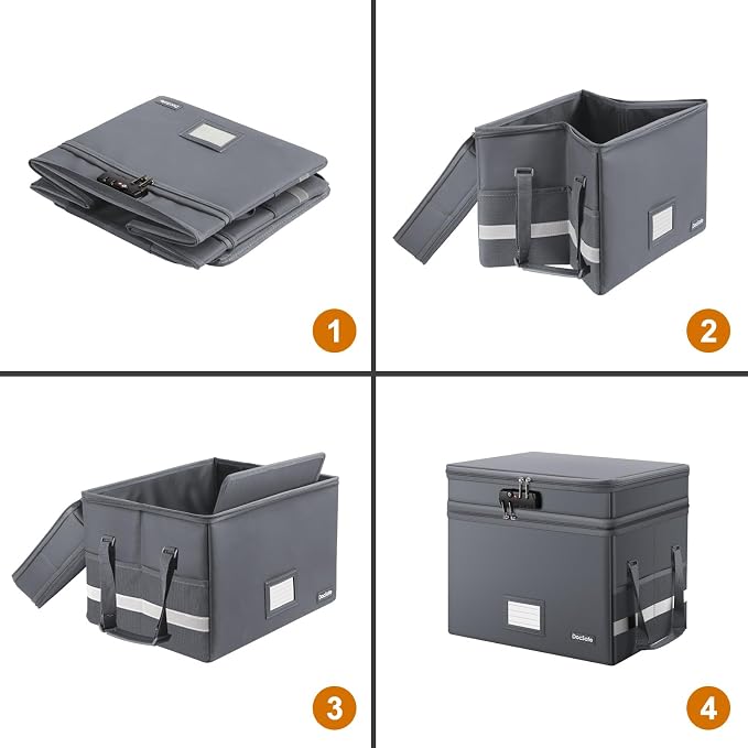 DocSafe File Box with Lock,Multi-Layer Fireproof Document Box Collapsible File Storage Organizer with Pockets/Handle,Large Portable Home Office Filing Box for Hanging Letter/Legal Size Folders,Gray - Image 9