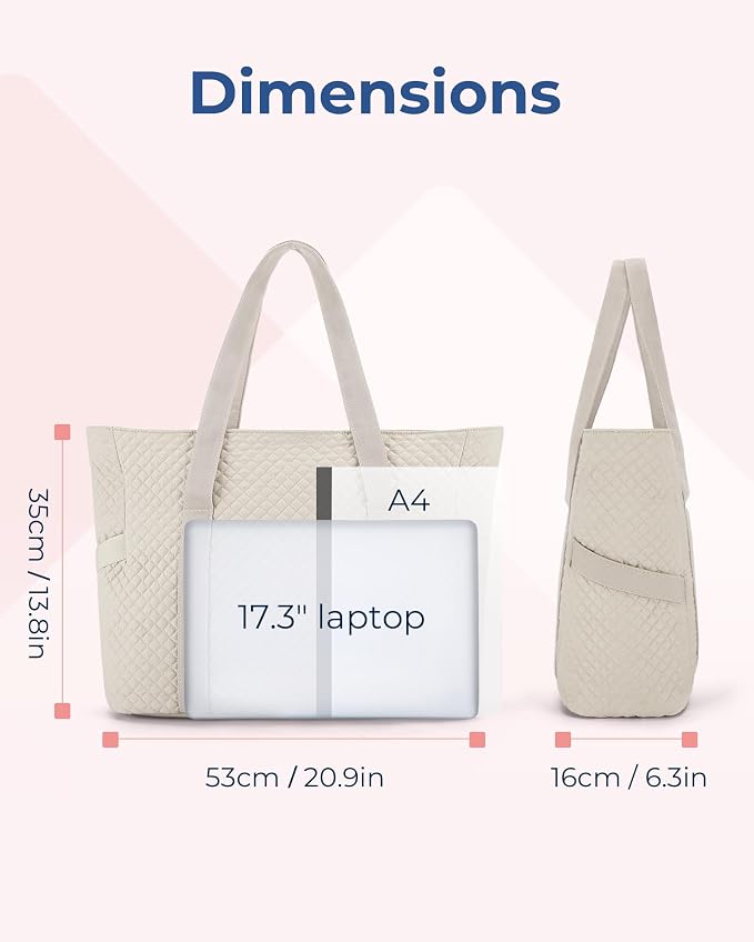 BAGSMART Crush Tote Bag for Women, 20L Puffer Work Tote with Zipper, Travel Essentials Quilted Nurse Hospital Bag - Image 2