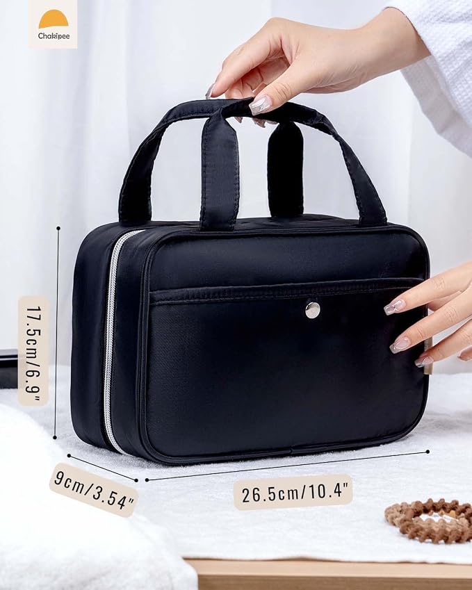 Travel Hanging Toiletry Bag for Women - Waterproof Cosmetic Organizer with Clear Window, Lightweight Bathroom Bags for Essentials, Makeup, Shampoo, Toiletries Black, Medium - Image 7