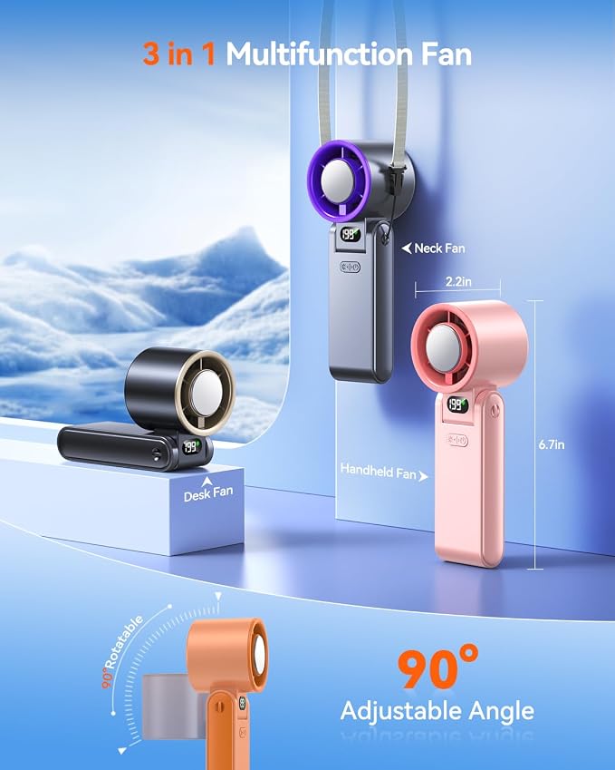 Portable Handheld Fan with Ice Cooler, 199 Speed Personal Fan,5500mAh Rechargeable,20H Cooling Time,20000 RPM Powerful Motor, Summer Essential for Travel/Outdoor/Office, Orange - Image 6