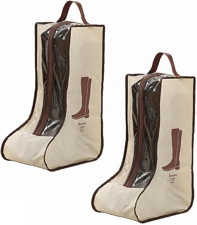 Travel Shoe Bags Tall/Short Boots Storage Bags Dust-proof Shoe Storage Organizer Shoe Pouch with Zipper for Travel and Daily (2 pack tall beige) by Unknown