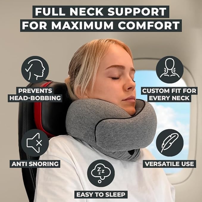FlyHugz® Neck Travel Pillow Memory Foam Neck Pillow for Comfort on Airplane Compact and Ergonomic Design for Travel, Car Rides, and Home Use Ideal for Adults and Kids. - Image 2