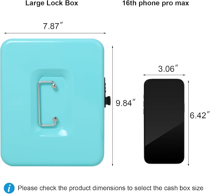 Jssmst Large Cash Box with Combination Lock - Durable Metal Cash Box with Money Tray, light blue (9.84 x 7.87 x 3.46) - Image 3