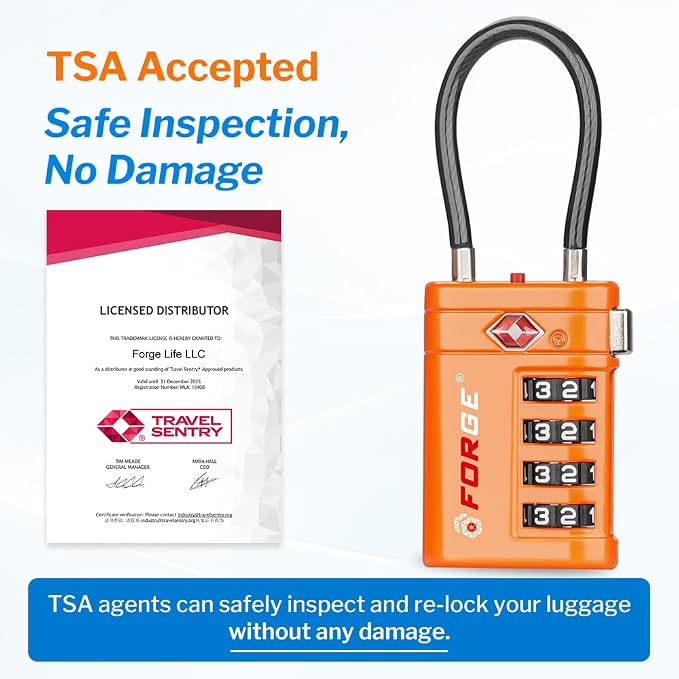 Forge TSA Approved Luggage Locks 4 Digit Combination TSA Travel Locks with TSA008, Open Alert Indicator, Zinc Alloy Body for Luggage, Suitcase, Backpack, and More. Orange 2 Locks. - Image 2