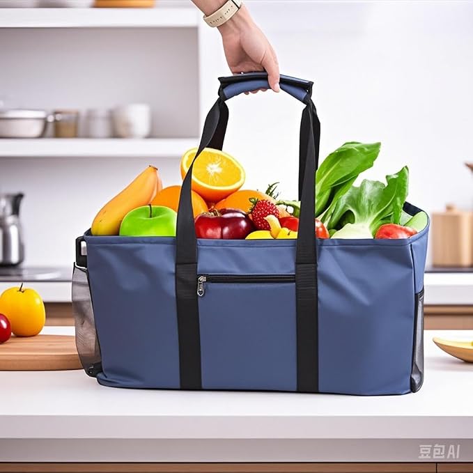 Extra Large Utility Tote Bag - Reusable Grocery Bags Foldable Heavy Duty | Large Shopping Tote 4 Pockets & Reinforced Handles, Water-Resistant Collapsible Tote for Beach, Picnic, Car Storage - Image 2