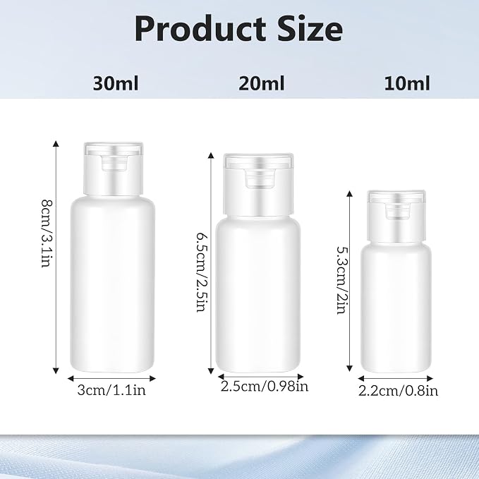 KALIONE 10PCS 12ml/18ml/30ml Travel Size Bottles with Flip Cap, Squeeze Sample Jar Containers, Empty Plastic Sample Bottle for Foundation Shampoo Emollient Water Shower Gel Emulsion - Image 2