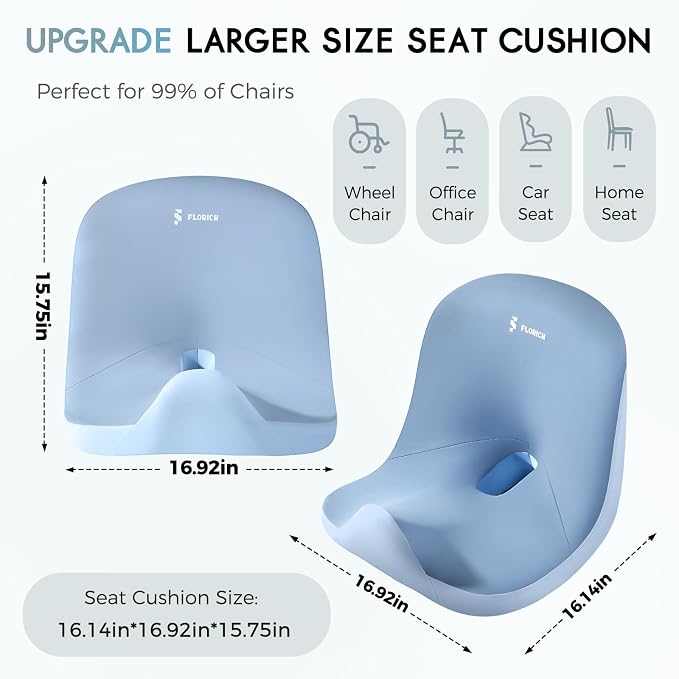 Car Seat Cushion and Lumbar Support Pillow, Larger Memory Foam Seat Cushion, Ergonomic L-Shaped Design Cushion for Back Pain Relief, Non-Slip Driving Cushion for Car, Office, Truck, Gifts for Mom-Blue - Image 4