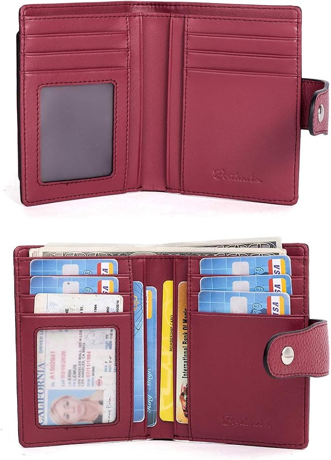 BOSTANTEN Leather Womens Wallet Small RFID Blocking Credit Card Holder | Removable ID Window, Zipper Coin Pocket, Bifold, Minimalist, Fits Small Purses, Daily Use, Ladies Gifts, Red - Image 4
