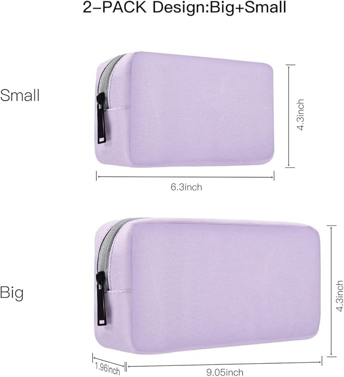 Universal Electronics Accessories Bag Pouch, 2-Pack Portable Soft Carrying Case Bag Wire Cable Organizer for Hard Drive, Power Adapter, Laptop Mouse, Cosmetics Kit, Cell Phone, Small+Big-Purple - Image 2