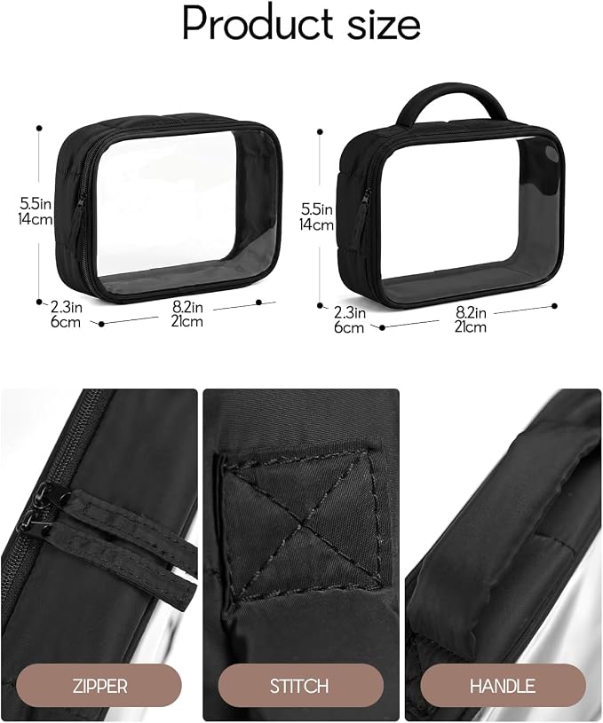 Moyad TSA Approved Toiletry Bag Clear Quart Size Travel Bags Makeup Bag | Large Opening, for Men and Women, Carry on Airline Compliant, Transparent Liquids Pouch, Puffer Black - Image 3