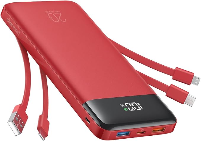 charmast Portable Charger Built-in Cables, 20000mAh Power Bank 6-Output | Travel Fast Charging Battery Pack for iPhone 17/16/15 Samsung Android, Flight-Approved, Multi-Device, USB-C & USB-A, LED % by charmast