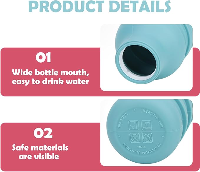 Collapsible Silicone Water Bottle – Foldable Travel Water Bottle Leakproof, BPA Free, Portable & Space-Saving – Perfect for Gym, Hiking,Travel(carabiner and cleaning brush),Light green - Image 2