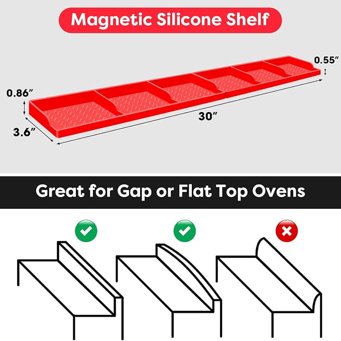 Stove Top for Shelf Silicone,30 Inch Magnetic Over the Stove Spice Rack of Shelf,Kitchen Shelf for Stove Organizer Magnet Above Stovetop Flat Back of Stove Storage Suctioned Shelf for The Stove-Red - Image 2