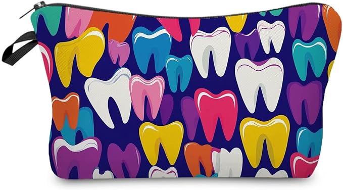 Livel lhood Cartoon Teeth Cute Small Makeup Bag -2 | Printed Padded Cosmetic Organizer Zipper Pouch, Cartoon Teeth Gift for Women Friends by Livel+lhood