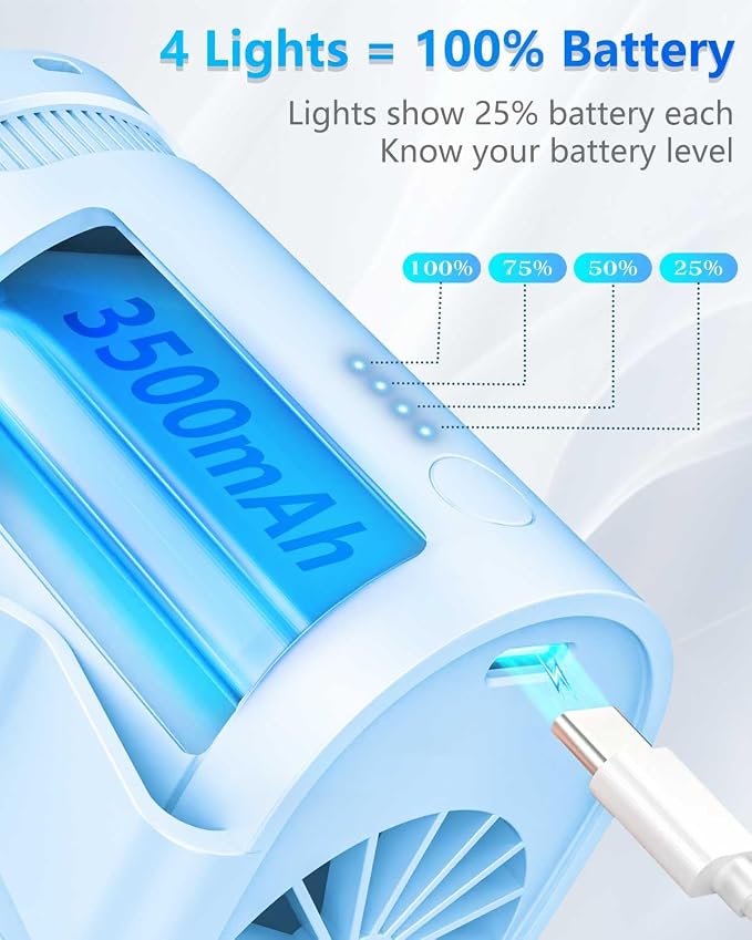 Belt Fan Clip on Waist Portable Cooling Fan-Tiny Person Waistband Necklace Fan,Recargable Under T Shirt Body Fans,Individual Menopause Neckband Lanyard Cooler Ac Blue - Image 6