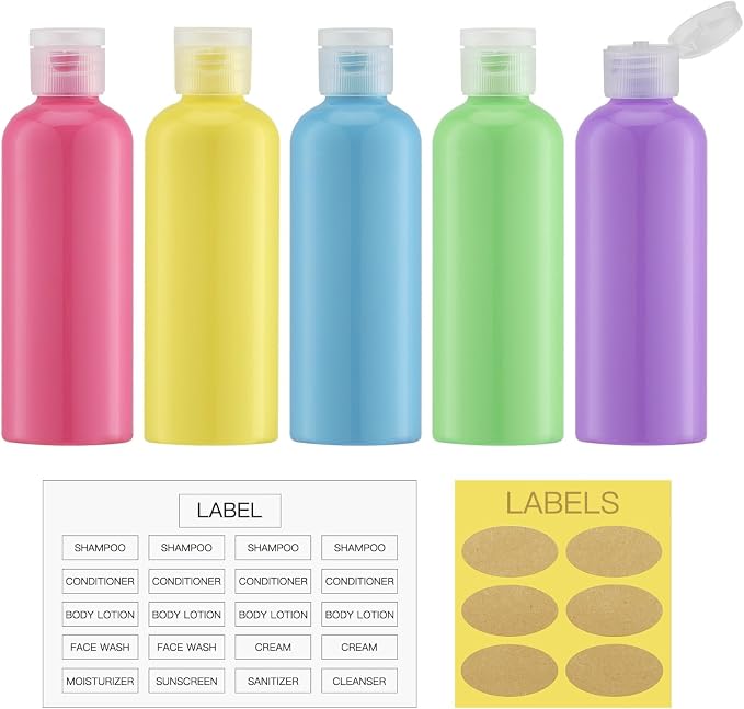LISAPACK 3.4 oz Travel Bottles for Toiletries, Plastic Shampoo Containers | 5pcs small travel size dispenser, squeeze tubes, leak proof, small empty for liquid, lotion, conditioner, soap, 100 ml, TSA - Image 6