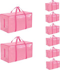 8 Pack-Extra Large Heavy Duty Moving Bags - Waterproof Storage Totes with Handles & Zippers, Foldable for College Dorm, Storage (Pink) by Unknown