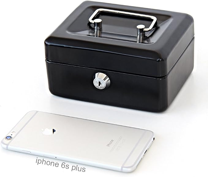 Decaller Small Cash Box with Key Lock, Double Layer Metal Money Box for Home Security, Portable Locking Box, 5.9" x 4.7" x 3.2", Black - Image 7