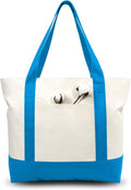 TOPDesign 1-Pack Canvas Tote Bag with an External Pocket, Reusable Grocery Shopping Bag, Top Zipper Closure, Daily Essentials (Ocean Blue/Natural) by TOPDesign