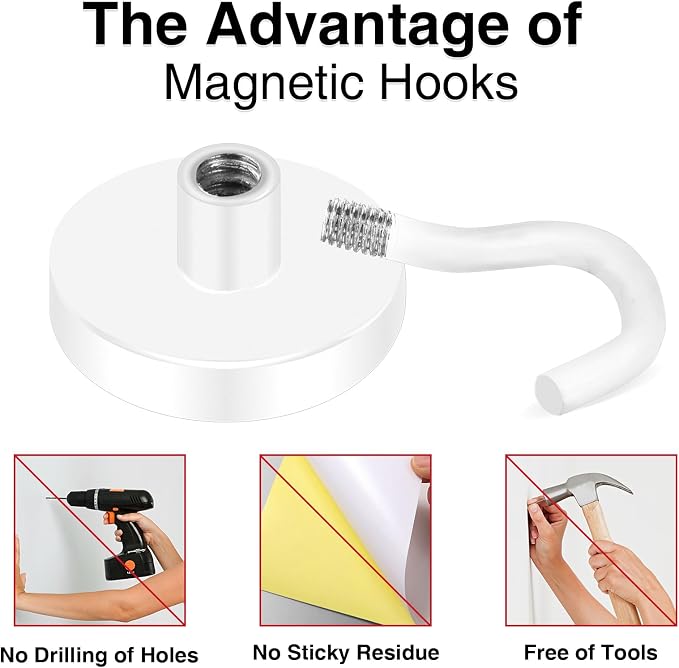 Magnetic Hooks Heavy Duty 170LB Super Strong Hook for Cruise | Neodymium Earth Magnets with Hook for Hanging Magnetic Metal Hanger for Fridge Toolbox Storage White 4 Pack - Image 5