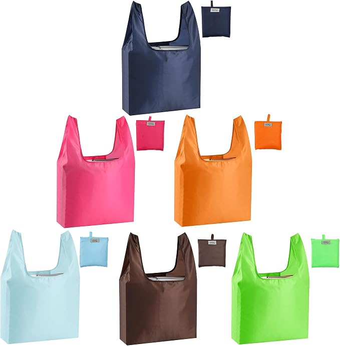 Large Reusable Bags Shopping Washable Foldable 6 Pack Grocery Bags Heavy Duty Lightweight Folding Gift Tote Bag Durable Polyester Color by CiCiGo