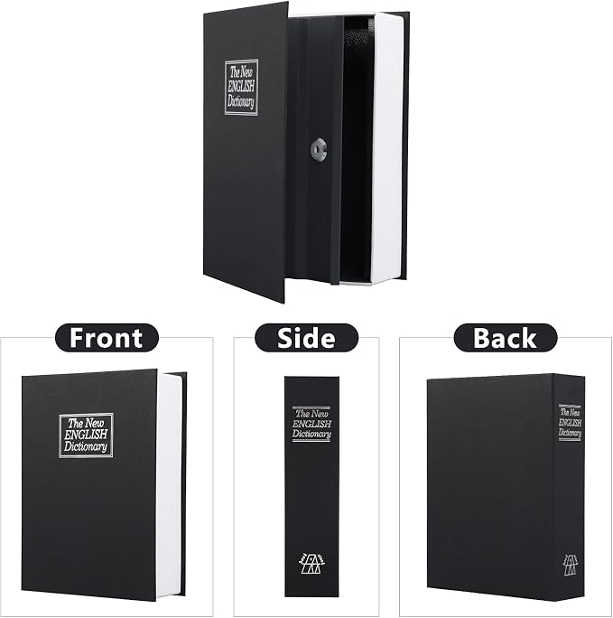 KYODOLED 10.5 Inch Diversion Book Safe with Key Lock, Secret Safe Metal Lock Box,Money Storage Collection Box,10.5" x 7.8" x 2.6" Black Extra Large - Image 2