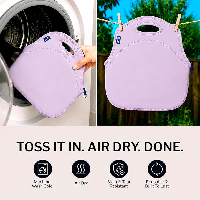 Built Gourmet Getaway Neoprene Lunch Bag, Large Capacity - Lavender | Insulated Neoprene Tote with Zipper & Handles, Reusable Lunch Bag for Work, School, Travel & Picnics, Machine Washable - Image 5
