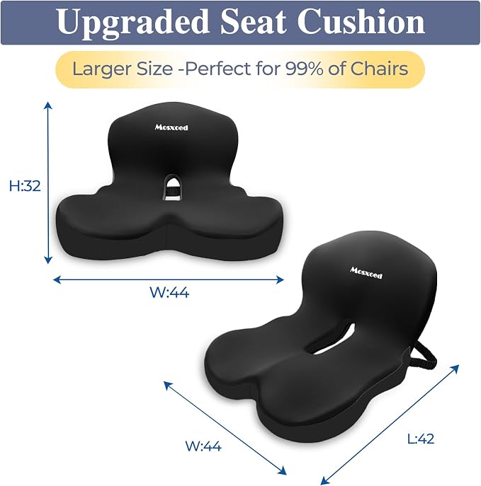 Memory Foam Seat Cushion for Sciatica & Back Pain Relief - Ergonomic Chair Pad with Adjustable Strap & Supportive Comfort Cover, Non-Slip for Car, Truck, Office Chair -Black - Image 4