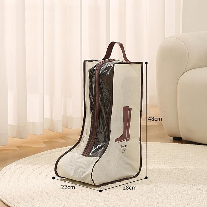 Travel Shoe Bags Tall/Short Boots Storage Bags Dust-proof Shoe Storage Organizer Shoe Pouch with Zipper for Travel and Daily (1 pack tall beige and 1 pack short beige) - Image 2