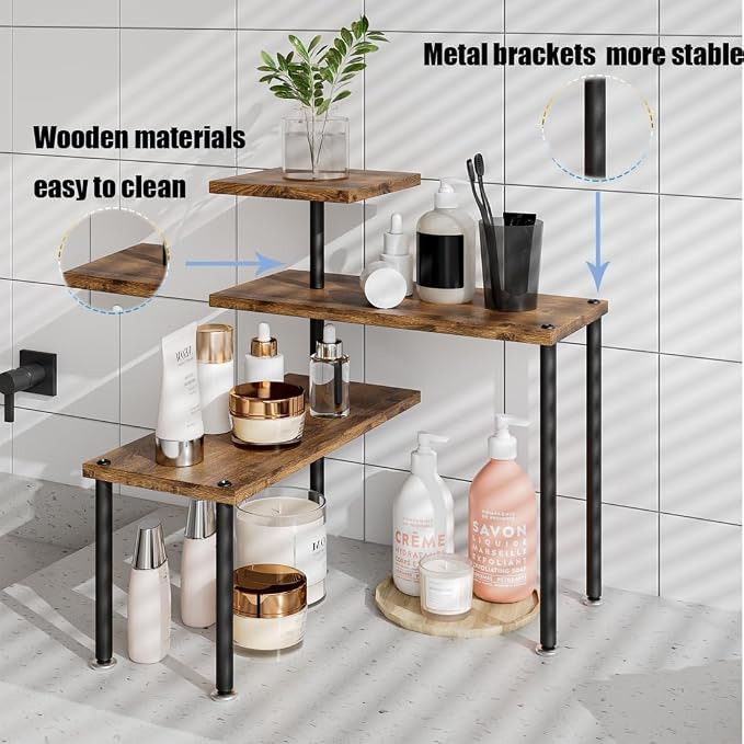 3 Tier Adjustable Countertop Organizer Corner Shelf | Countertop Organizer and Storage Rack for Kitchen, Bathroom, Over Sink, Coffee Bar, Spice Rack, Dresser Table - Image 4