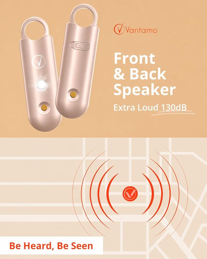 Vantamo Personal Alarm for Self Defense with Low Battery Notice, Strobe Light & Extra Loud 130 dB Double Speakers Safety Keychain Set for Women, Rechargeable Panic Button for Womens Self Defense - Image 3