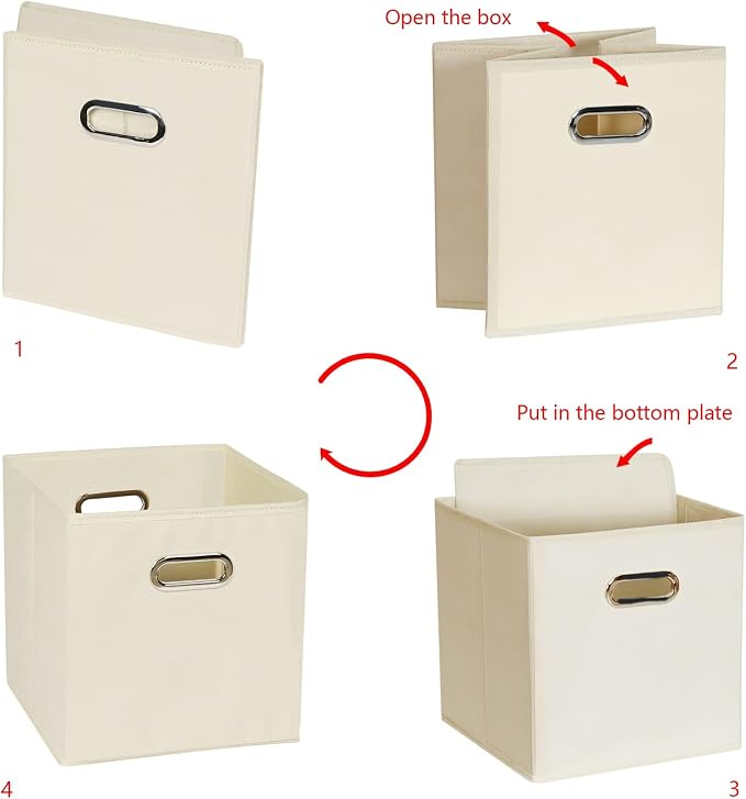 Fabric storage bins Cubes, Fabric Cube Organizer with Handle, Foldable Cube Bins for Cloth or Accessary Storage, 11x11x11, Set of 10, (Creamy White) - Image 6
