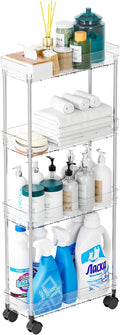 Clear 4 Tier Slim Rolling Storage Cart with Wheels,6.3″W Thin Shelf,Bathroom Storage Cabinet,Skinny Laundry Cart,Narrow Laundry Room Cart Between Washer and Dryer,Skinny Shelves for Small Space by Yieach