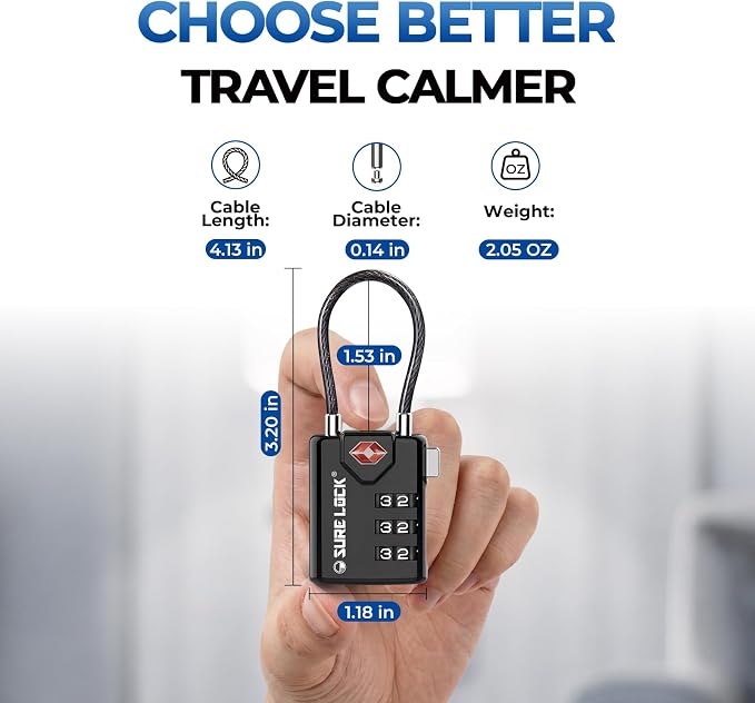 SURE LOCK Open Alert TSA Approved Luggage Locks, 3 Digit Combination Locks for Luggage, Suitcase, Backpack, and More. - Image 6