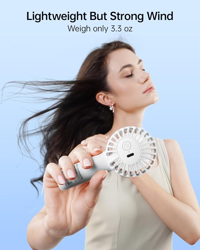 SWEETFULL Mini Portable Fan - Rechargeable Handheld Fan, 3 Speeds Personal Hand Gifts for Travel Essentials, Lash, Makeup, Eyelash, Kids, Girls, Women - USB, Cute Design White - Image 5